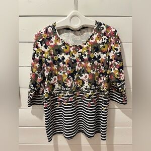 OLSEN Striooed & florals pattern 3/4 sleeve top size XL